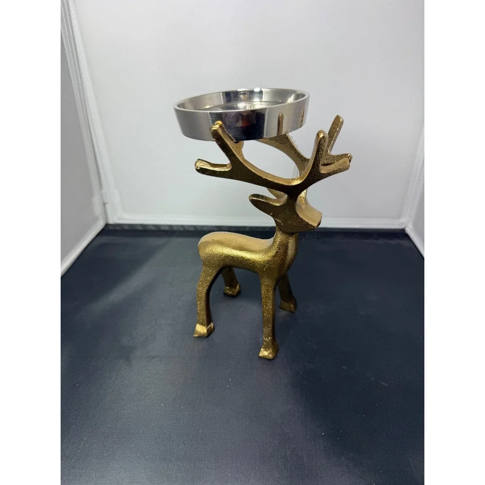 Gold tone brass reinDeer Tea Light Candle Holder Tabletop Decor Accent Christmas